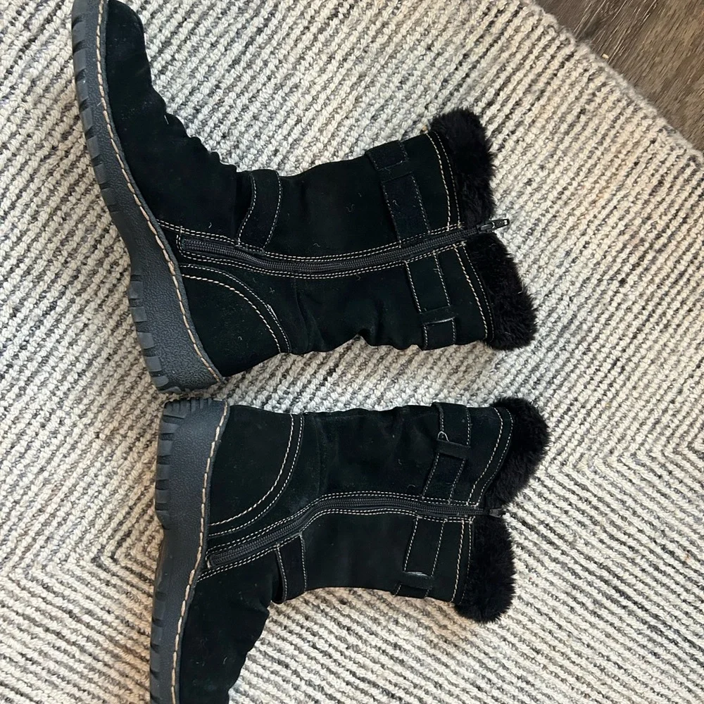 Baretraps Suede Brandlee Size 9 Black Leather Faux Fur-Lined Boots Y2K Winter